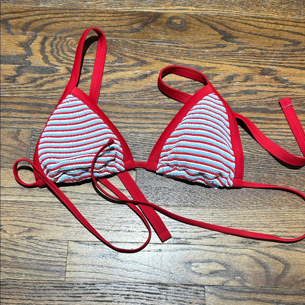 Red and White Striped Bikini Top